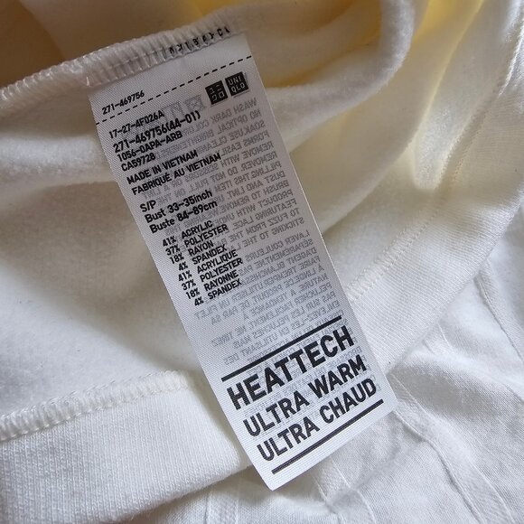 Uniqlo Heattech Ultra Warm Crew Neck Long Sleeve - 2024 - Off-White - Sz S - Picture 4 of 11